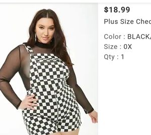 Plus Size Checkered Overalls